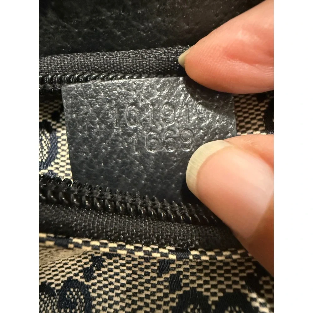 Gucci GG Monogram Canvas Waist Bag Navy Beige Black Leather 101919 1669 Italy